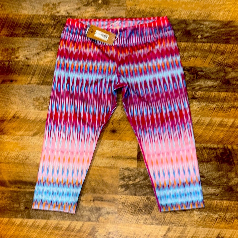 Prana Red and Blue Leggings Vibrant Athletic Bottoms